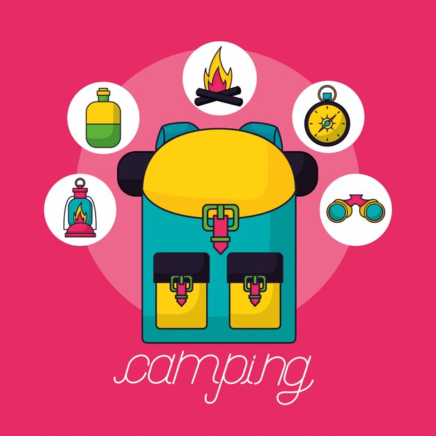 Gratis vector camping reis-elementen in vlakke stijl