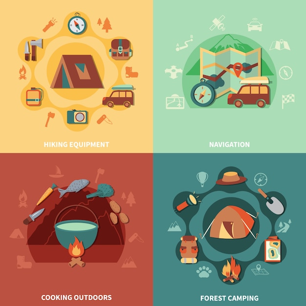 Gratis vector camping vlakke set