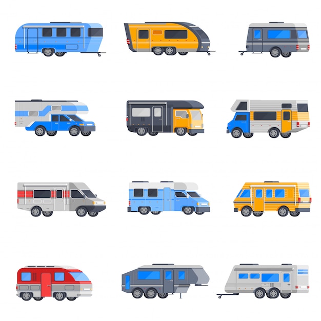 Gratis vector camping voertuigen icon set