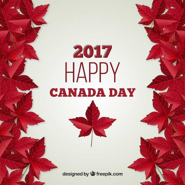 Gratis vector canada dag achtergrond met realistische bladeren