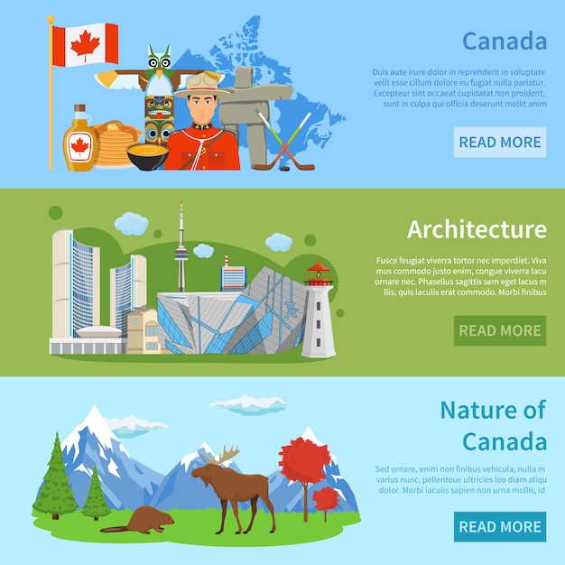 Gratis vector canada reisinformatie 3 platte banners