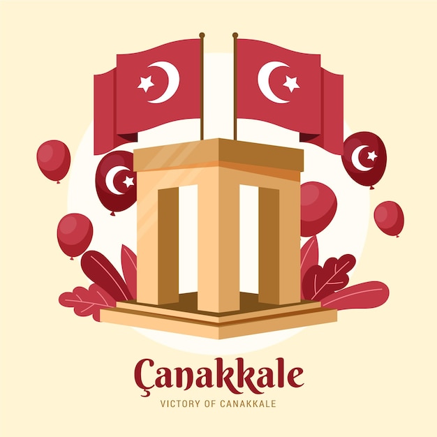 Canakkale illustratie met monument en vlaggen