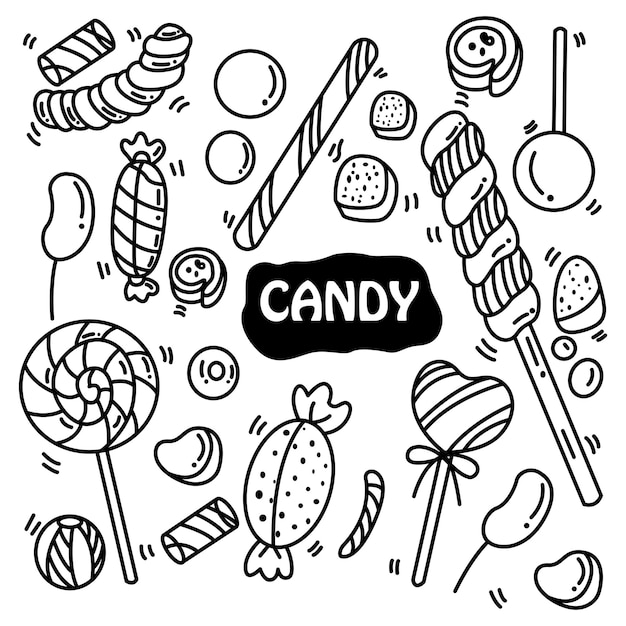 Candy icons hand getrokken doodle kleuren