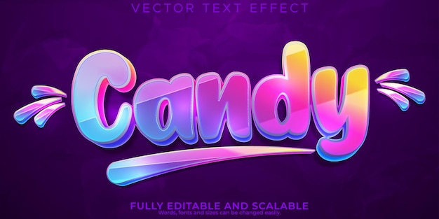 Gratis vector candy kleurrijke teksteffect bewerkbare lettertypestijl regenboog en suiker