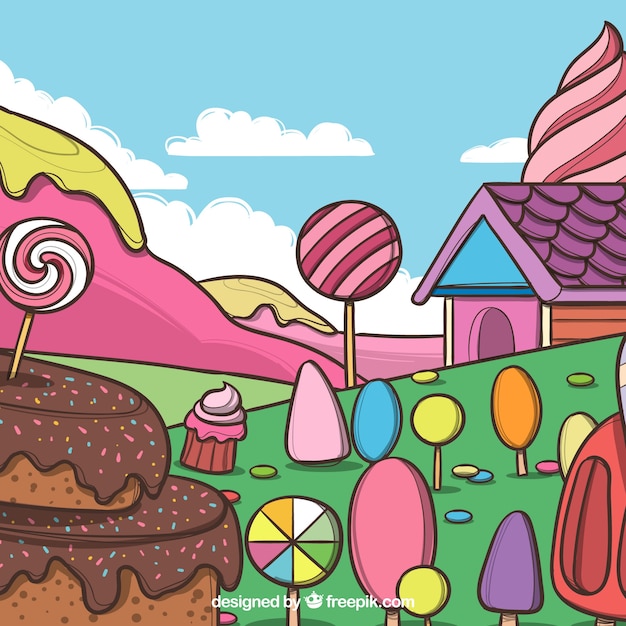 Candy land achtergrond met heerlijke desserts