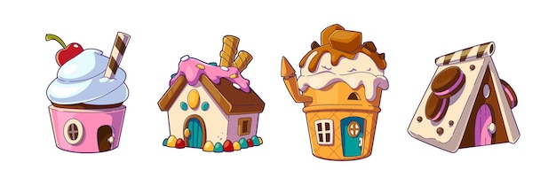 Gratis vector candy land huizen set