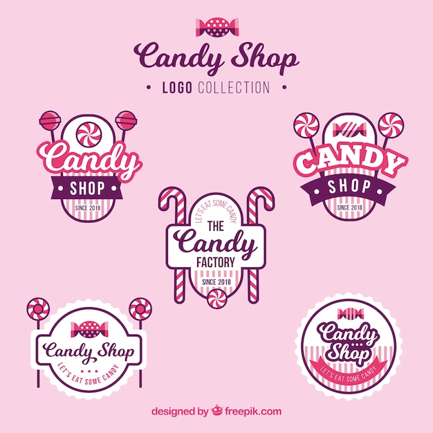 Gratis vector candy shop emblemen verzameling voor bedrijven
