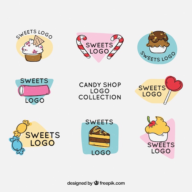 Gratis vector candy shop emblemen verzameling voor bedrijven