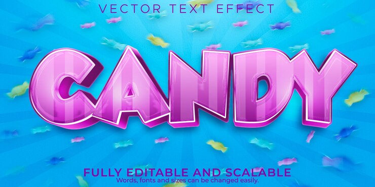 Gratis Vector candy-teksteffect bewerkbare zoete en kleurrijke tekststijl