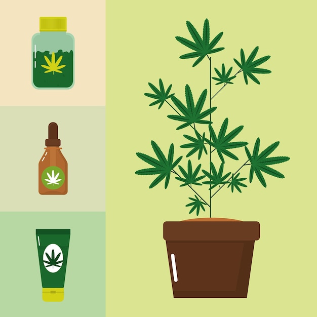 Gratis vector cannabisplant en producten icon set