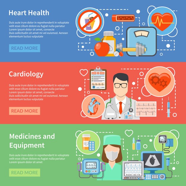 Cardiologie vlakke banners