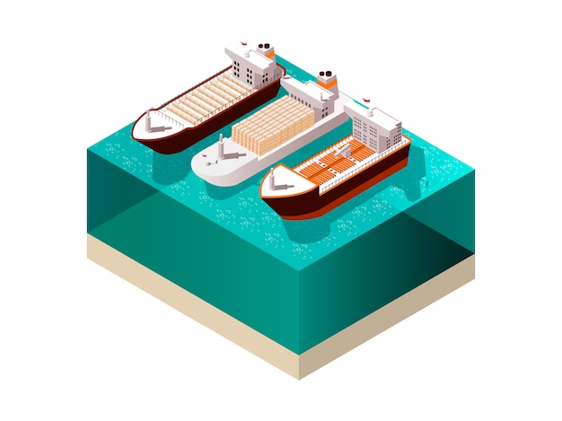Gratis vector cargo boats isometrische samenstelling