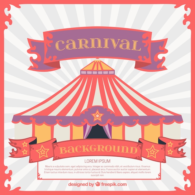 Gratis vector carnaval achtergrond met kleurrijke tent in plat design