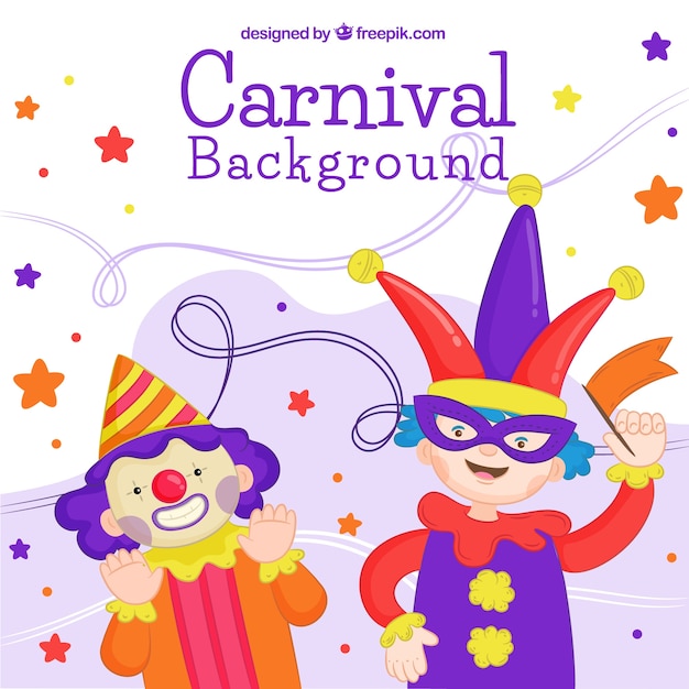 Carnaval-achtergrondontwerp met jong geitje en clown