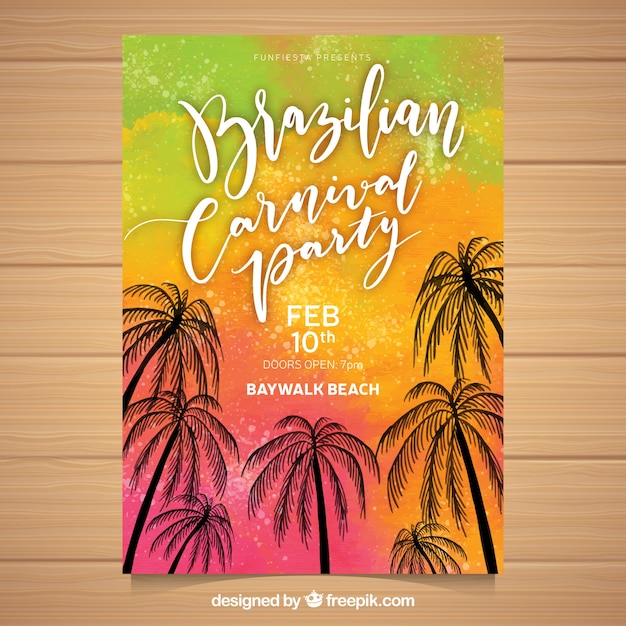 Gratis vector carnaval-affichemalplaatje met palmen