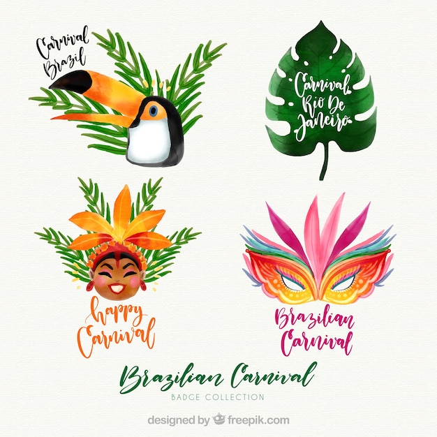 Gratis vector carnaval aquarel labelverzameling