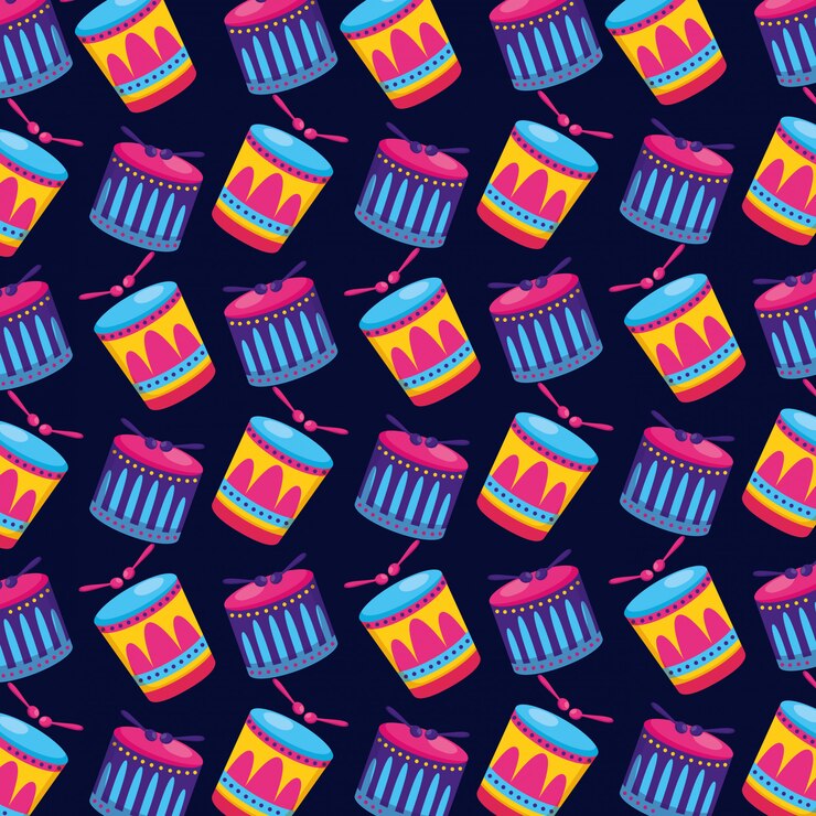 Gratis Vector carnaval-drums plakt naadloos patroon