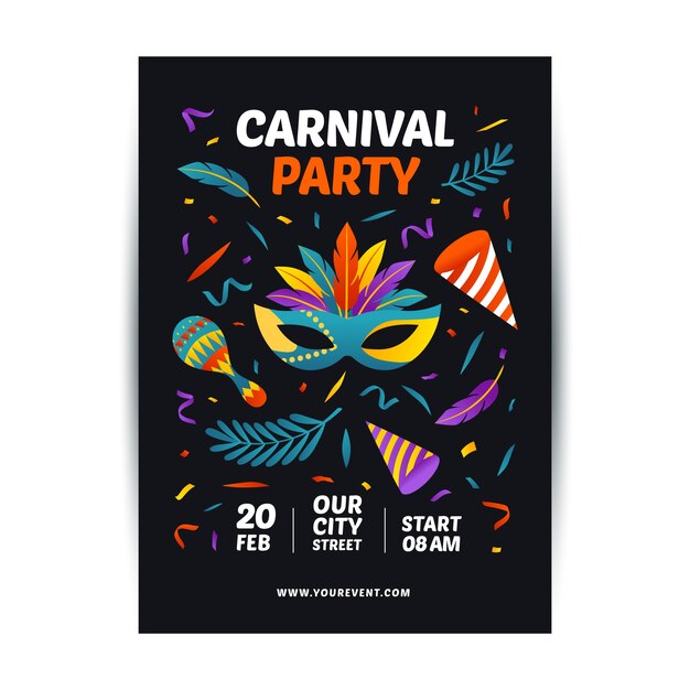 Gratis vector carnaval feest poster sjabloon met kleurrijk masker