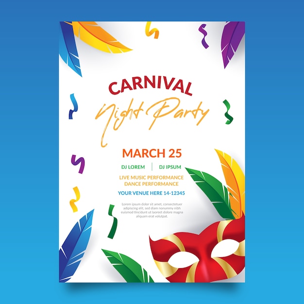 Carnaval-feestaffiche met kleurrijke veren