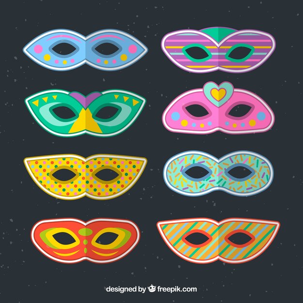 Gratis vector carnaval-maskercollectie van acht