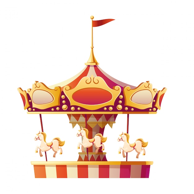 Gratis vector carrousel vrolijk gaat rond met geïsoleerde paarden.