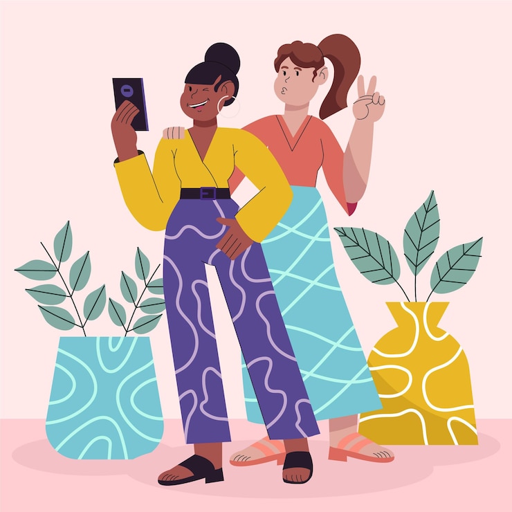Gratis Vector cartoon afbeelding van mensen die foto's maken met smartphone