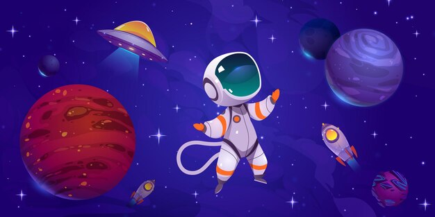 Cartoon astronaut in de ruimte