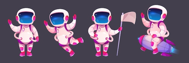 Gratis vector cartoon astronaut tekenset op zwart