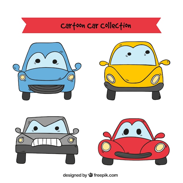 Gratis vector cartoon auto's met grappige gezichten