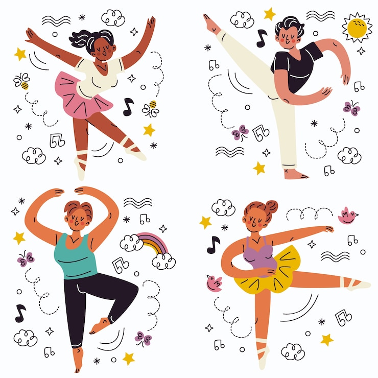 Gratis Vector cartoon ballet stickers collectie