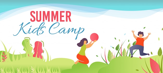 Cartoon Banner Promoting Summer Kids Camp in Forest