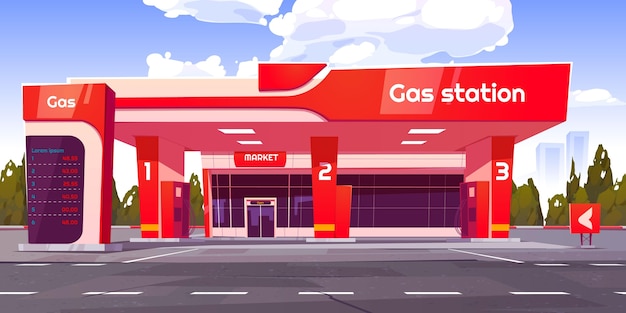 Gratis vector cartoon benzinestation achtergrond