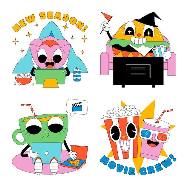 Gratis vector cartoon bioscoop stickers collectie