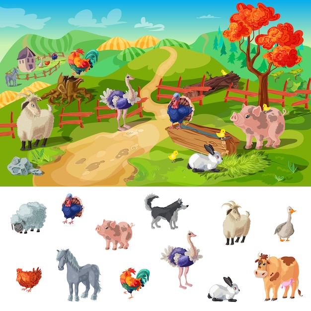 Gratis vector cartoon boerderij dieren illustratie