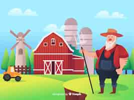 Gratis vector cartoon boerderij landschap achtergrond