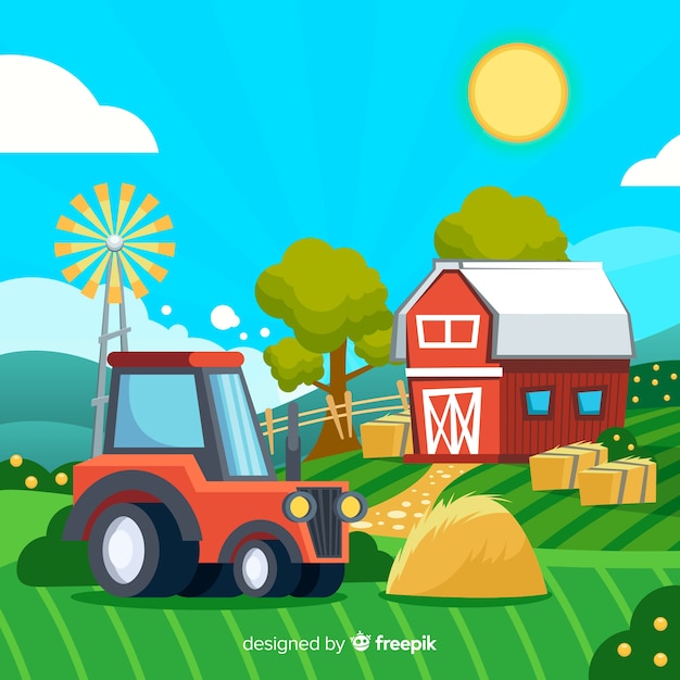 Gratis vector cartoon boerderij landschap