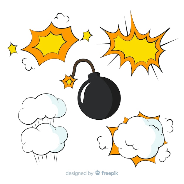 Gratis vector cartoon bom en bomexplosie effect collectie