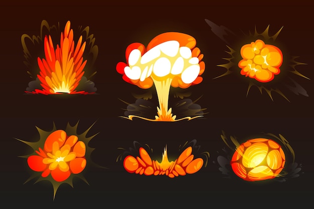Cartoon bomexplosie set wolken boom effect