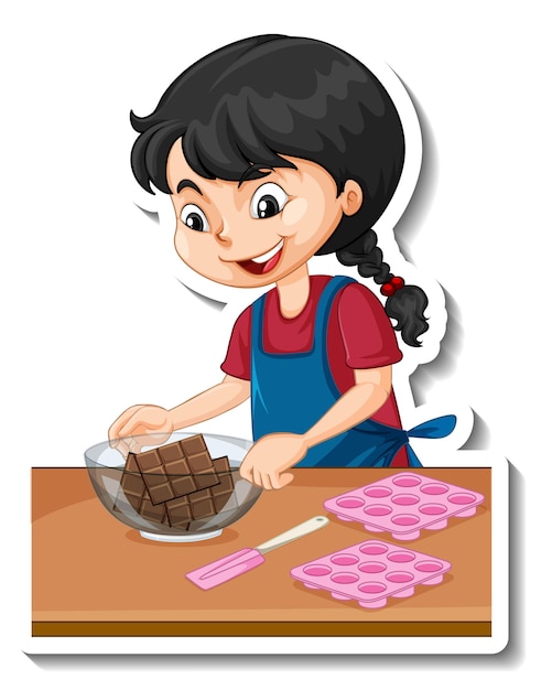 Cartoon charcter sticker een meisje met bakapparatuur
