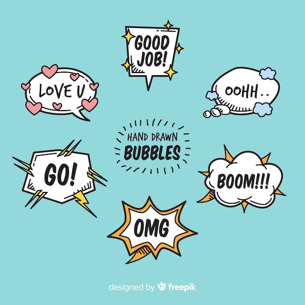 Cartoon chat bubbels met verschillende berichten