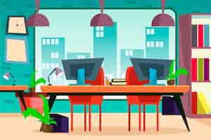 Gratis vector cartoon coworking space binnenshuis