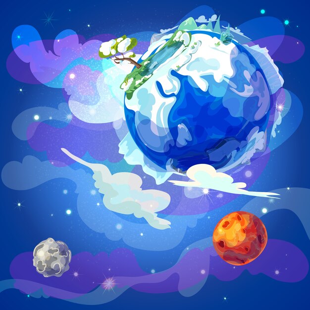 Cartoon Earth Planet In Space-sjabloon