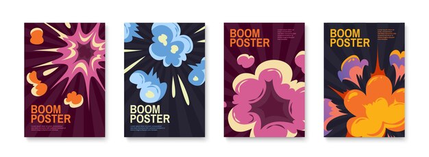 Cartoon explosie posters set