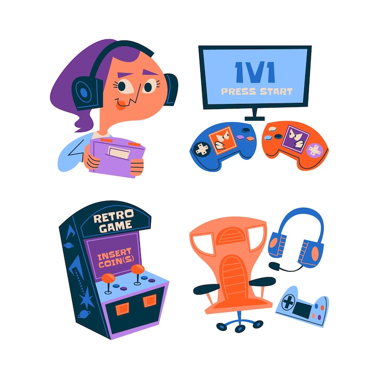 Gratis Vector cartoon gamer stickers collectie