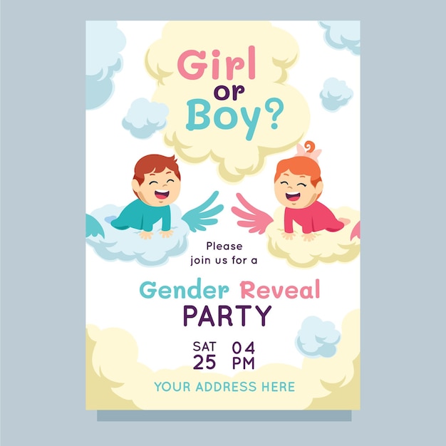 Cartoon gender reveal uitnodiging