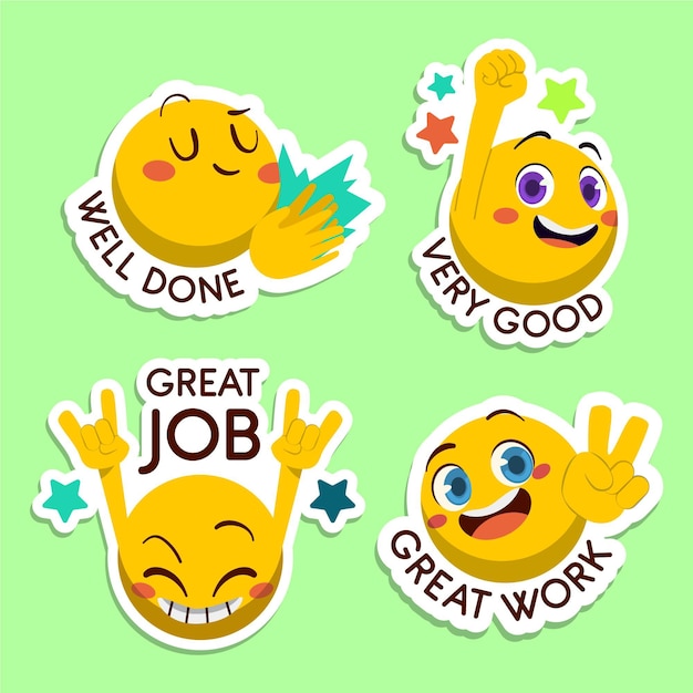 Cartoon goed werk en geweldige job stickercollectie