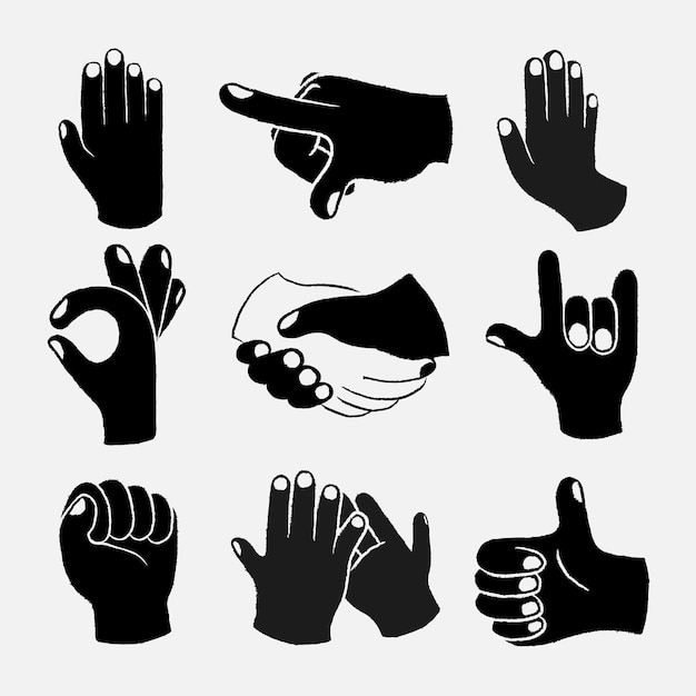 Cartoon hand stickers, schattige doodle clip art vector set