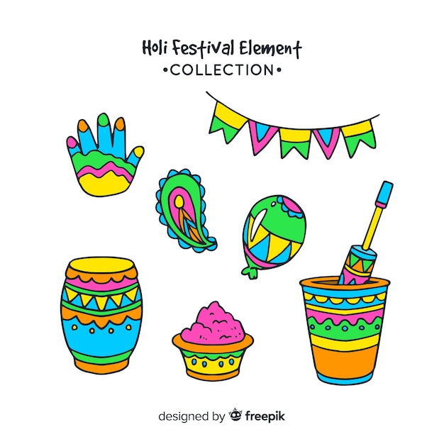 Cartoon holi festival element pack