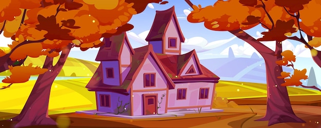 Gratis vector cartoon huis in herfst seizoen vectorillustratie