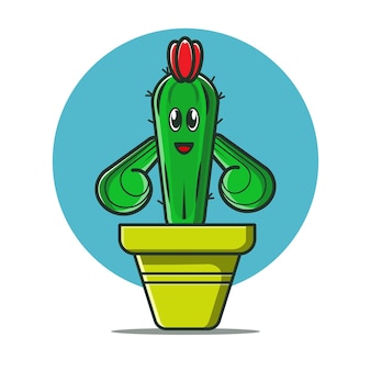 Cartoon icoon illustratie van een mini cactus in een schattige pot fantasy plant concept